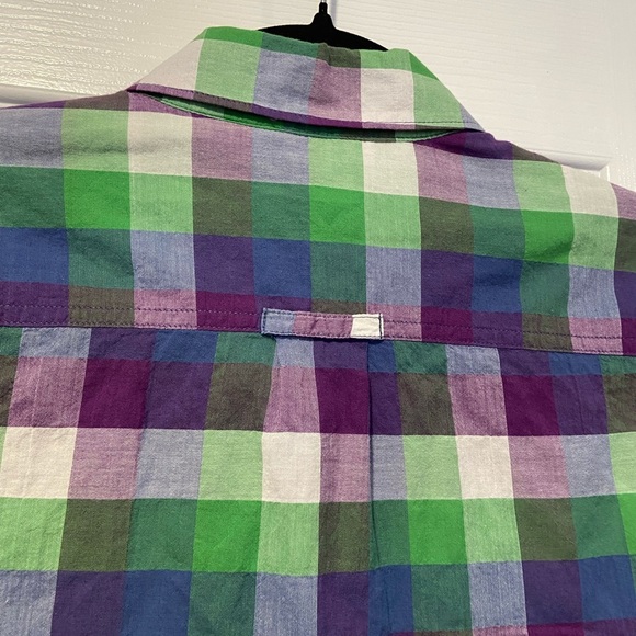 Eddie Bauer Size S Cotton Roll Tab Sleeve Button Down Shirt Green Purple Check - Picture 11 of 12